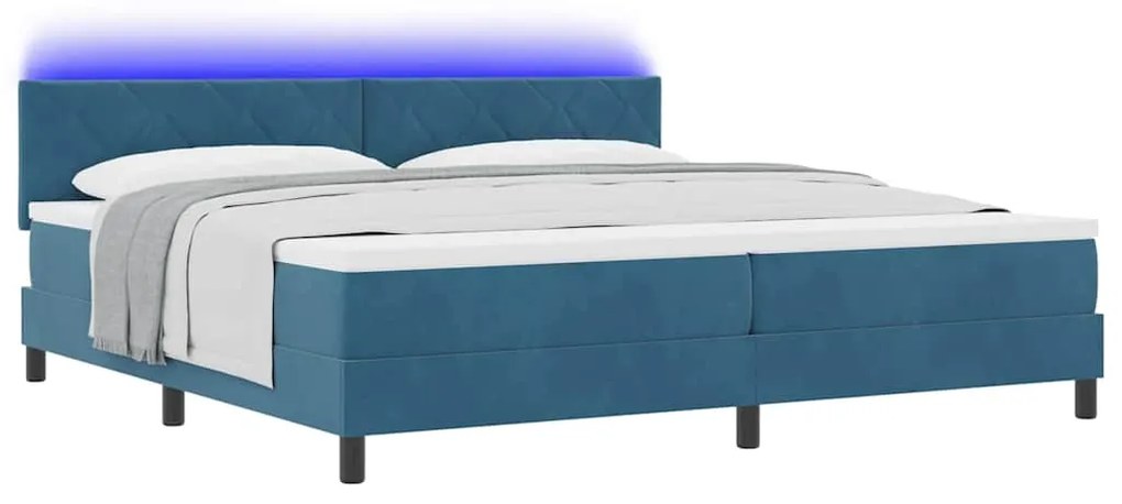 Cama Box Spring vidaXL com Colchão e LED Azul Escuro 200x200 cm Veludo