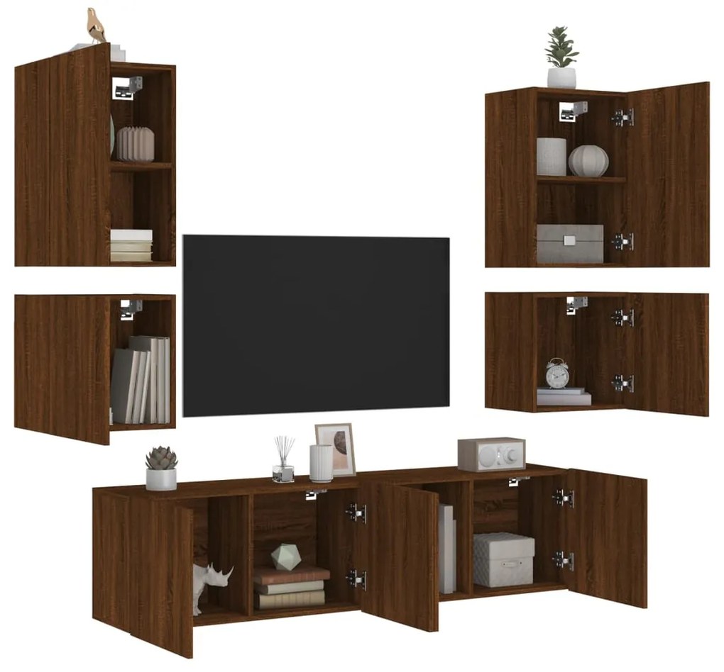 vidaXL 6pcs móveis de parede p/ TV derivados madeira carvalho castanho