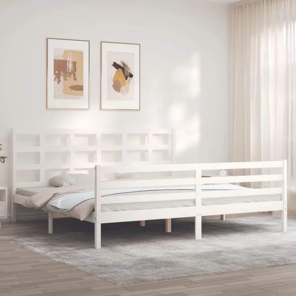 vidaXL Estrutura de cama com cabeceira 200x200cm madeira maciça branco