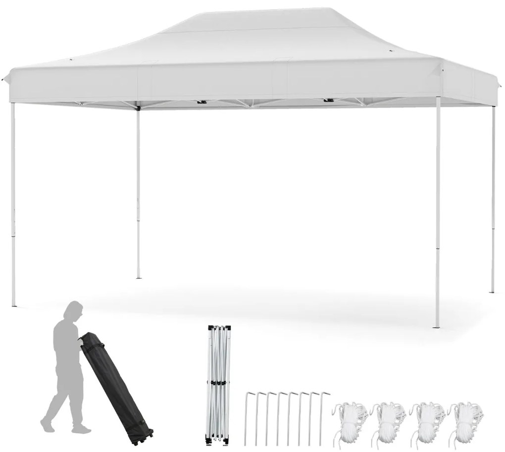 Tenda dobrável 300 x 445 cm Fácil montagem Bolsa de transporte com rodas 4 cordas 8 estacas, feiras, eventos, festas Bege