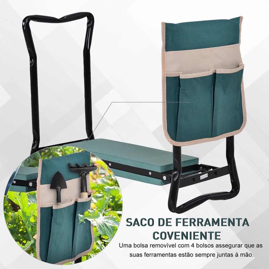 Banco de Jardim Dobrável 2 em 1 com Bolsa para Ferramentas