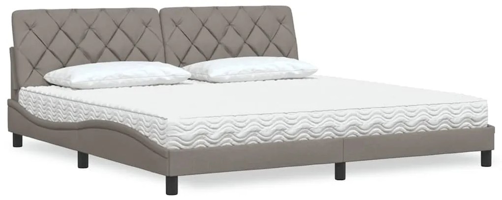 vidaXL Cama com colchão 200x200 cm tecido cinzento-acastanhado