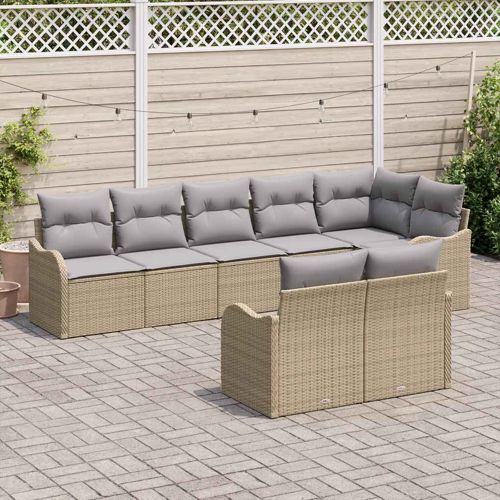 Conjunto de Sofá de Jardim vidaXL 8 Peças com Almofadas em Rattan Bege