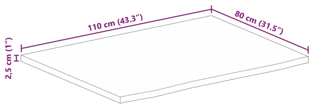 Tampo de mesa c/ borda viva 110x80x2,5 cm mangueira maciça