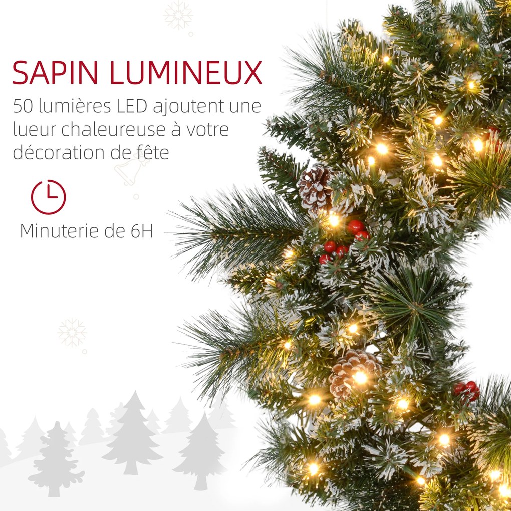 Grinalda de Natal para Porta, 60 x 60 x 10 cm, Luzes LED com Temporizador, Verde