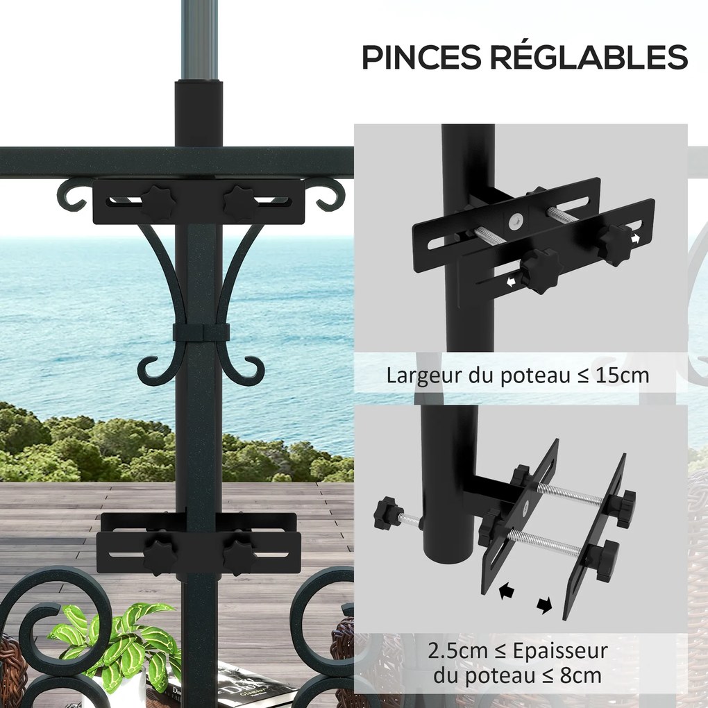 Base para guarda-sol, fixação para guarda-sol de varanda, suporte para guarda-sol para balaustrada, para mastros de 48 mm e 38 mm preto
