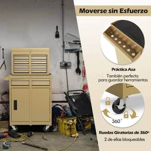Armário para ferramentas (sem ferramentas) com 5 gavetas e rodas  de grande capacidade com rodas bloqueáveis amarelo