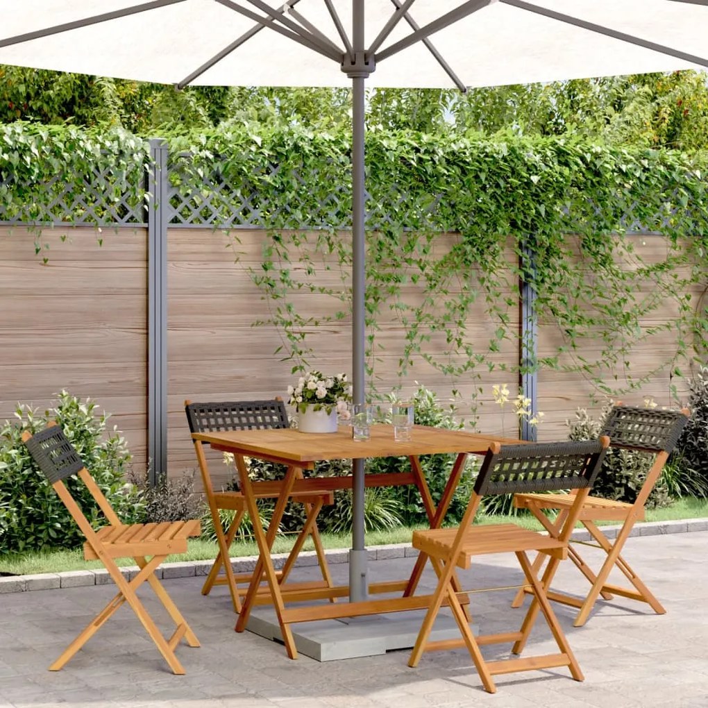 vidaXL 5 pcs conjunto de jantar p/ jardim vime PE/madeira maciça preto