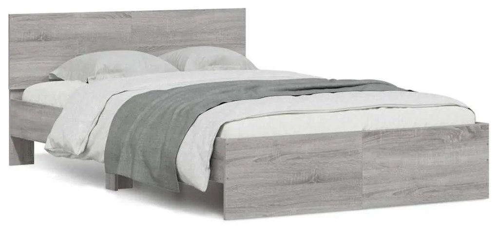 vidaXL Estrutura cama c/ cabeceira/luzes LED 140x200cm cinzento sonoma