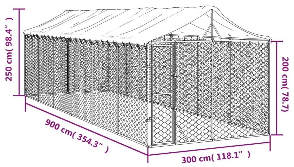 Canil de exterior com teto 3x9x2,5 m aço galvanizado prateado