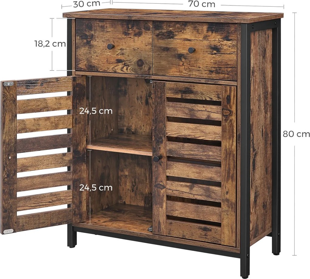 Aparador lateral com gaveta e com portas de persiana 70 x 30 x 80 cm Castanho Vintage
