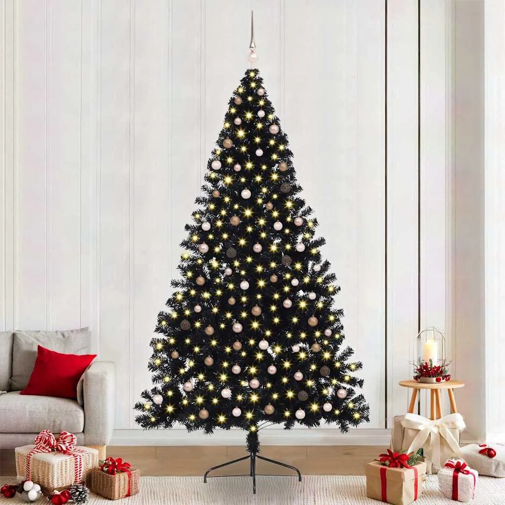 vidaXL Árvore de Natal Artificial Pré-iluminada Preto 240 cm PVC