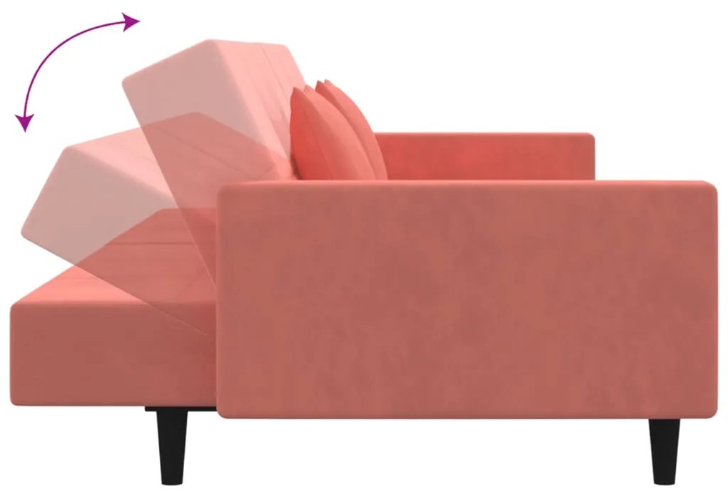 Sofá-cama 2 lugares com duas almofadas veludo rosa