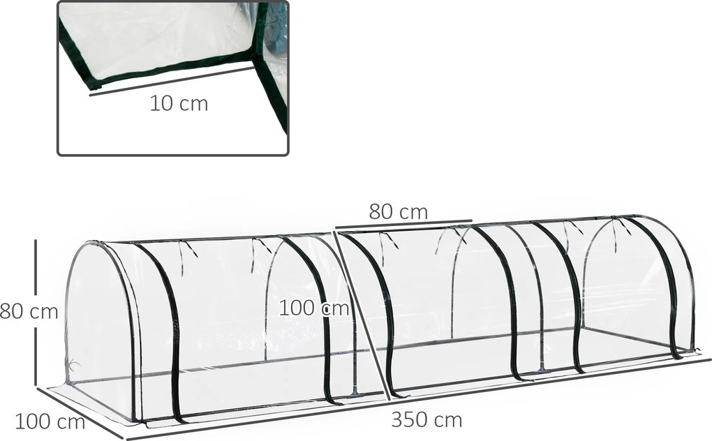 Estufa para Jardim Estufa Pequena para Cultivo de Plantas com 3 Janelas 350x100x80 cm Transparente e Verde