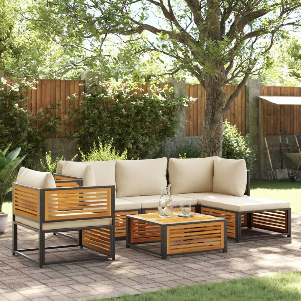 vidaXL 6 pcs conjunto de sofás de jardim com almofadões acácia maciça