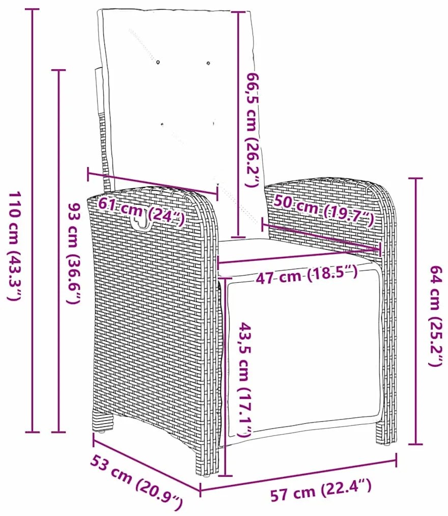 Conjunto de Jantar de Jardim de 5 Peças da com Almofadas Cinzas em Rat