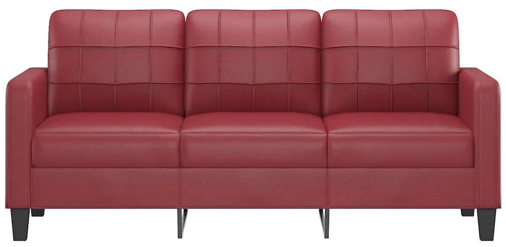 Sofá de 3 lugares 180 cm couro artificial vermelho tinto