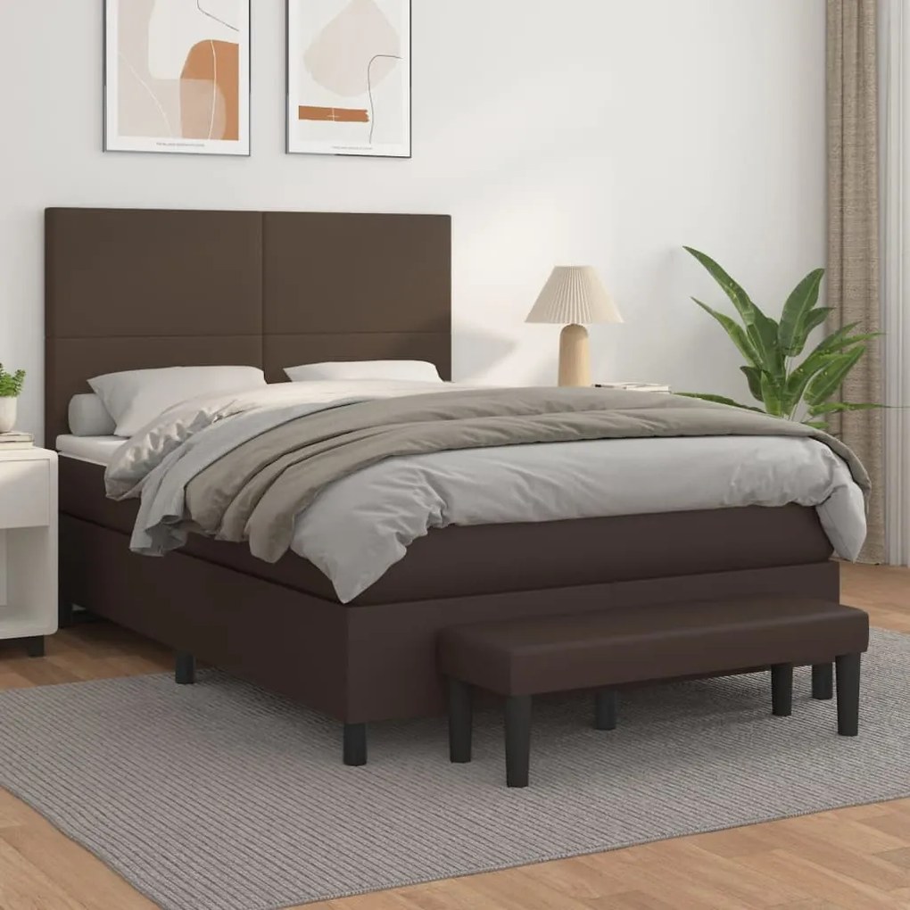 vidaXL Cama com molas/colchão 140x200 cm couro artificial castanho