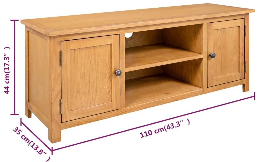 Móvel de TV 110x35x44 cm madeira de carvalho maciça