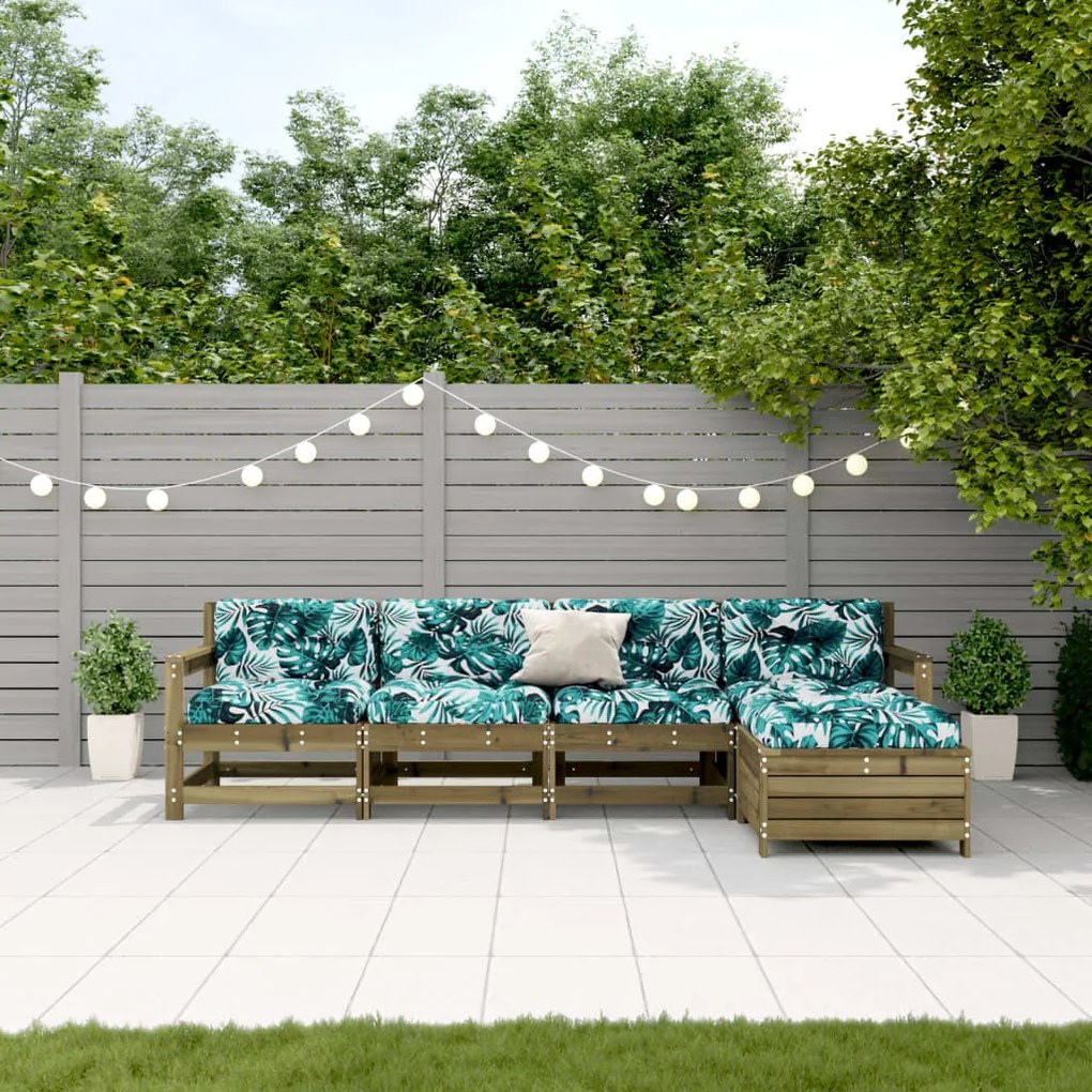 5 pcs conjunto lounge de jardim c/ almofadões pinho impregnado