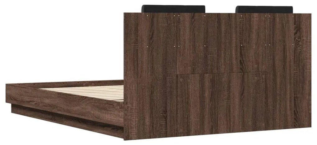 Estrutura cama cabeceira/luzes LED 150x200 cm carvalho castanho
