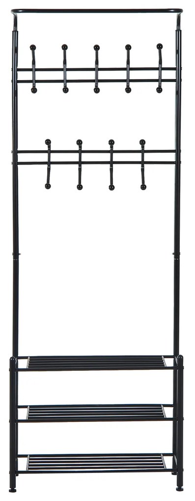 HOMCOM Cabide Cabide metálico Sapateiro para roupas e sapatos Cabide Pie 18 Ganchos 3 Prateleiras 67x30x185cm