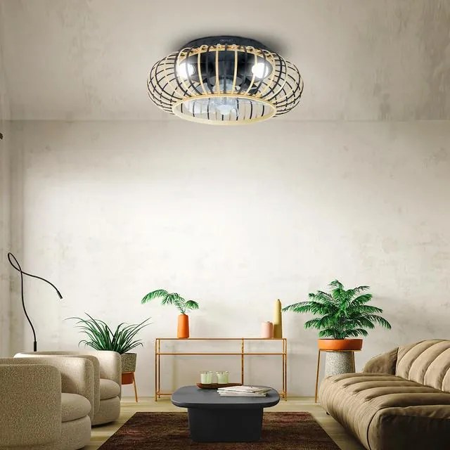 Ventoinha de teto EnergySilence LampAero 600 Natural Wood de design com motor DC, com uma potência de 20 W