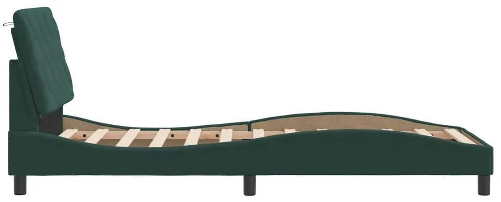 Estrutura de cama c/ luzes LED 90x190 cm veludo verde-escuro