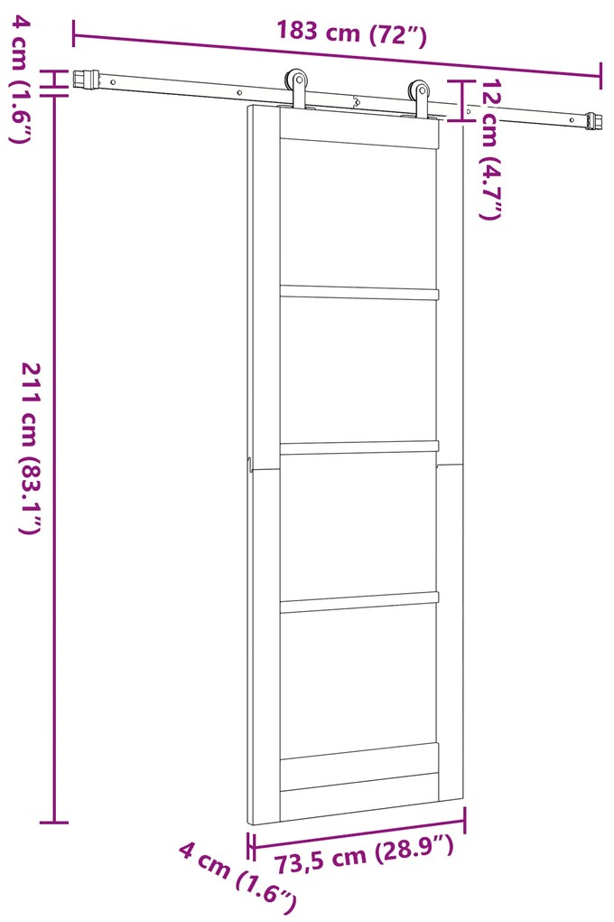 Porta deslizante vidaXL com kit de hardware Branca 73,5x211 cm Madeira