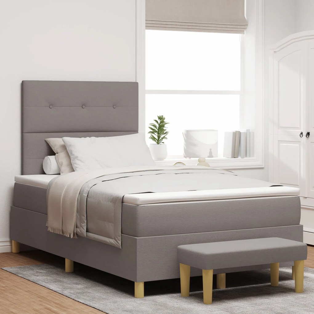 Cama Box Spring com Colchão e Banco Taupe 120x190 cm Tecido