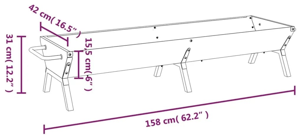 Tabuleiro de churrasco 158x42x31 cm aço inoxidável prateado