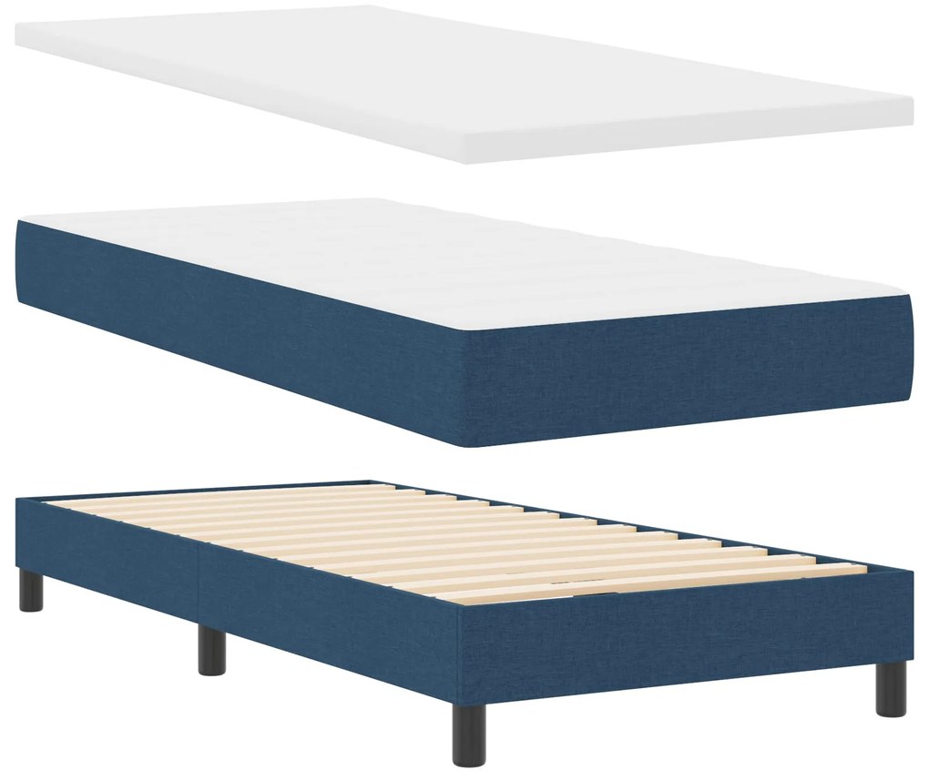 Cama Box Spring com Colchão Azul 90x190 cm Tecido