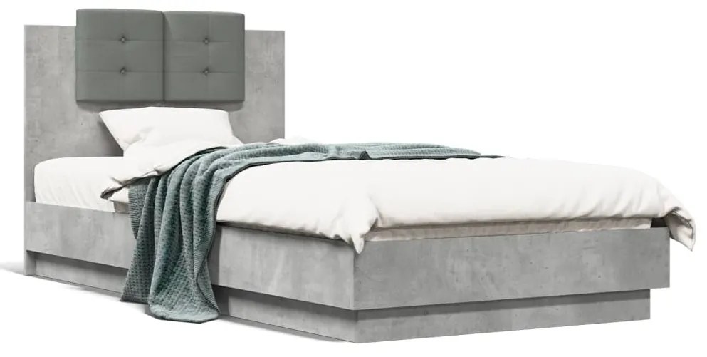 vidaXL Estrutura de cama c/ cabeceira/luzes LED 90x190cm cinza cimento