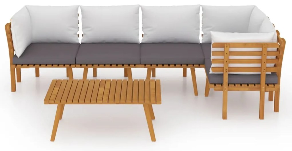 6 pcs conjunto lounge de jardim c/ almofadões acácia maciça