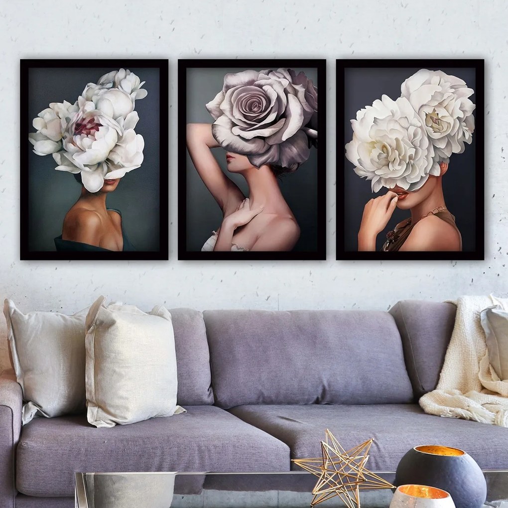 Pintura Decorativa em Moldura 3SC159 – Multicolor – 35 x 45 cm (3 Peça