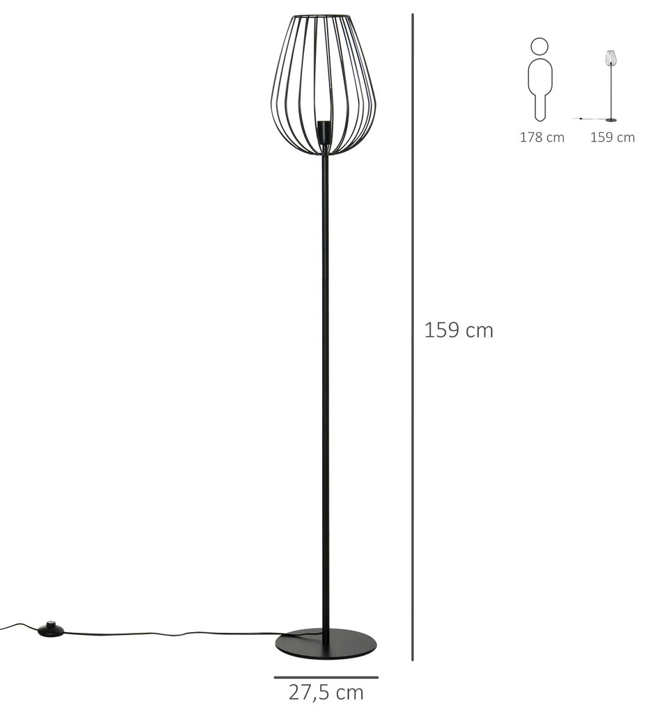 Lâmpada de pé com base de metal moderno com interruptor de pé Ф27,5x159 cm Preto