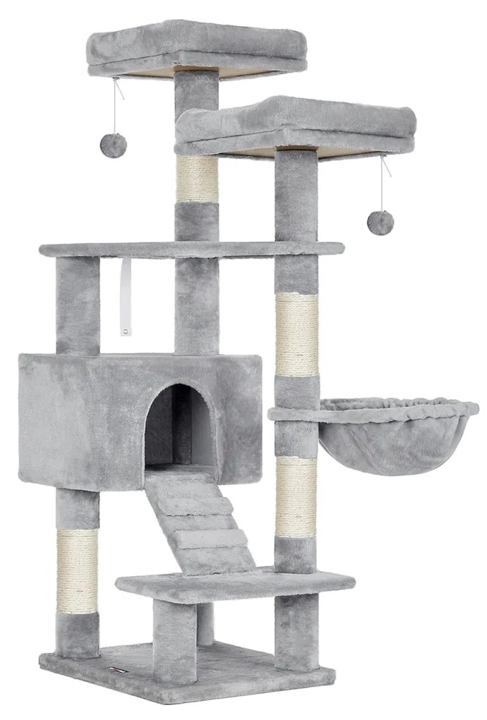 FEANDREA Cat Tree, Cat Tower 142 cm, Centro de atividades para gatos, cinza claro PCT160W01