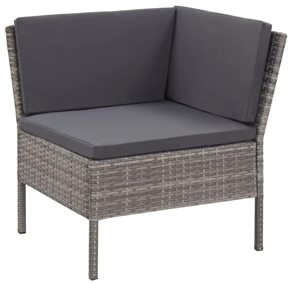 Conjunto lounge de jardim c/ almofadões 3 pcs vime PE cinzento