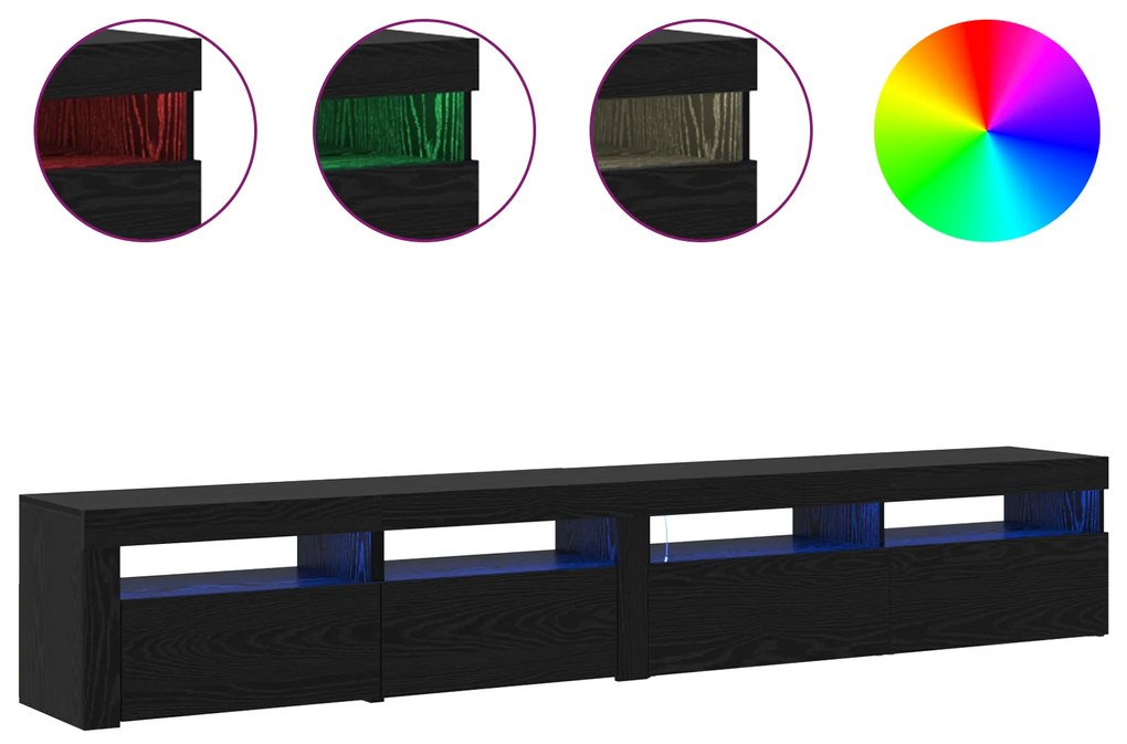 Armários de TV 2 pcs com Luzes LED Carvalho Preto Madeira Engenheirada