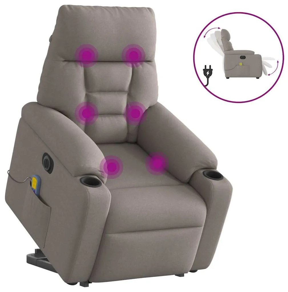 vidaXL Poltrona elétrica elevatória massagens tecido cinza-acastanhado