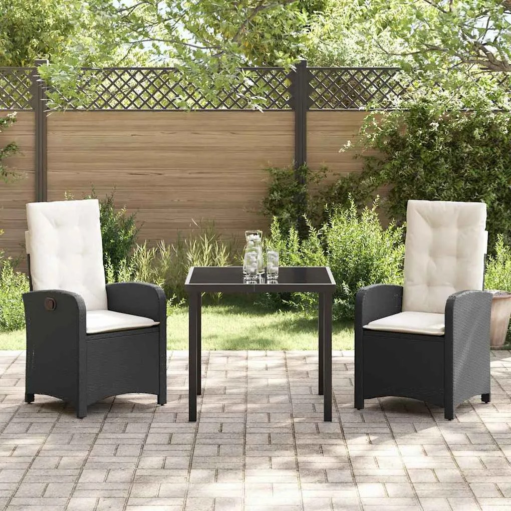 Conjunto de Jantar de Jardim com Almofadas de Rattan Preto