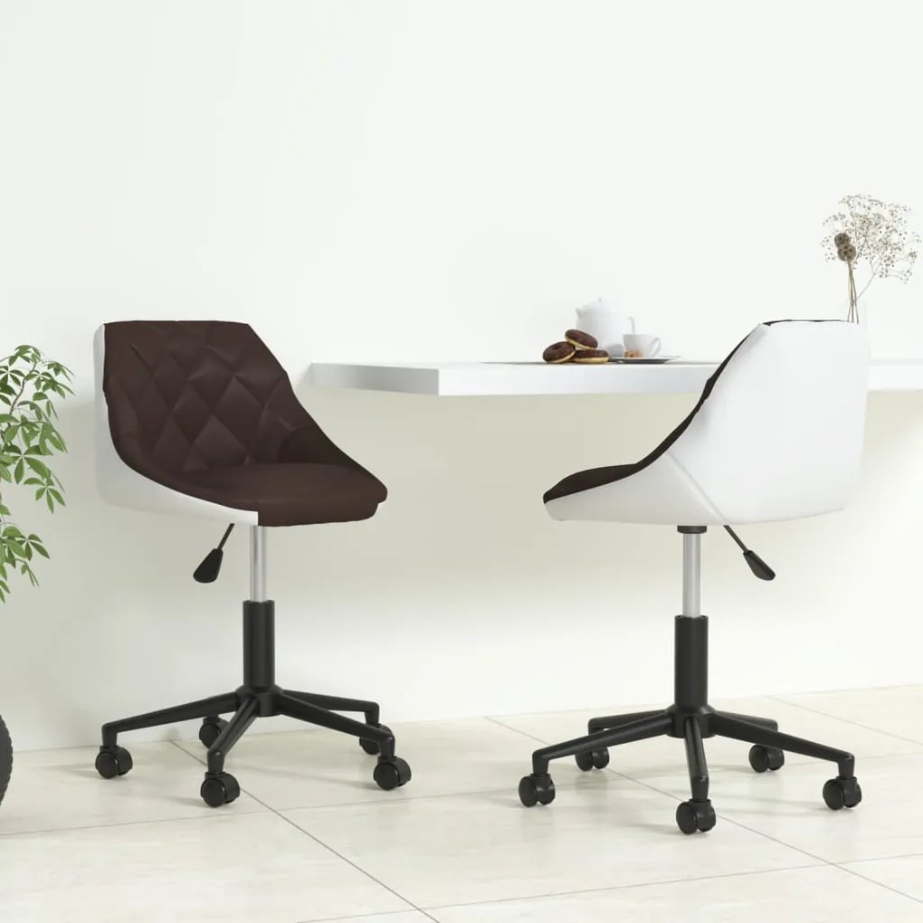 vidaXL Cadeiras de jantar giratórias 2 pcs couro art. castanho/branco
