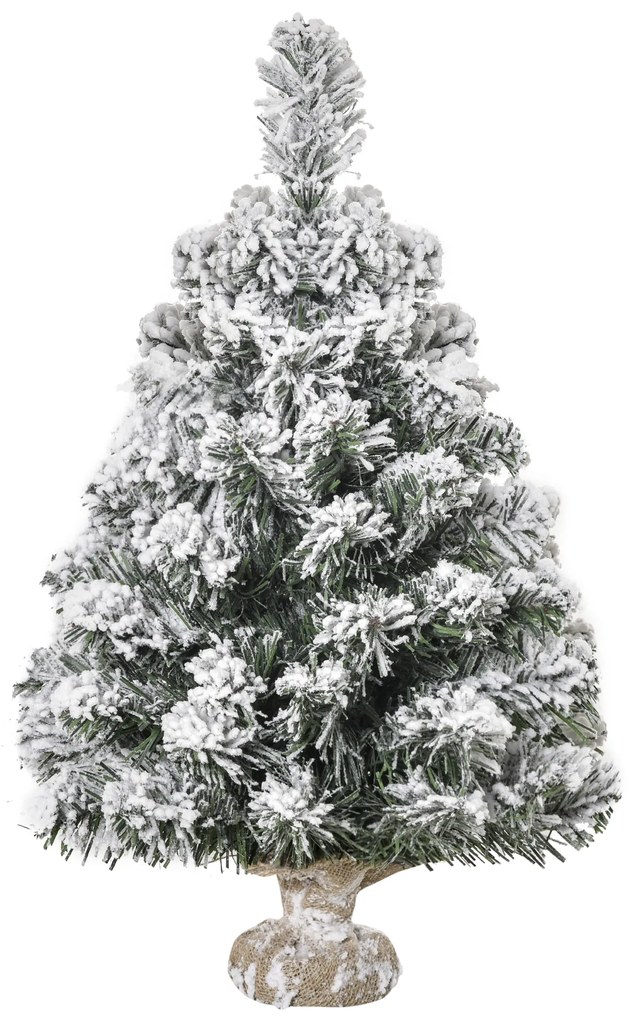 HOMCOM Árvore de Natal Artificial 60cm com 67 Ramos Ignífugos e Base de Cimento Decoração de Natal para Mesa Escritório Ø32x60cm Verde e Branco