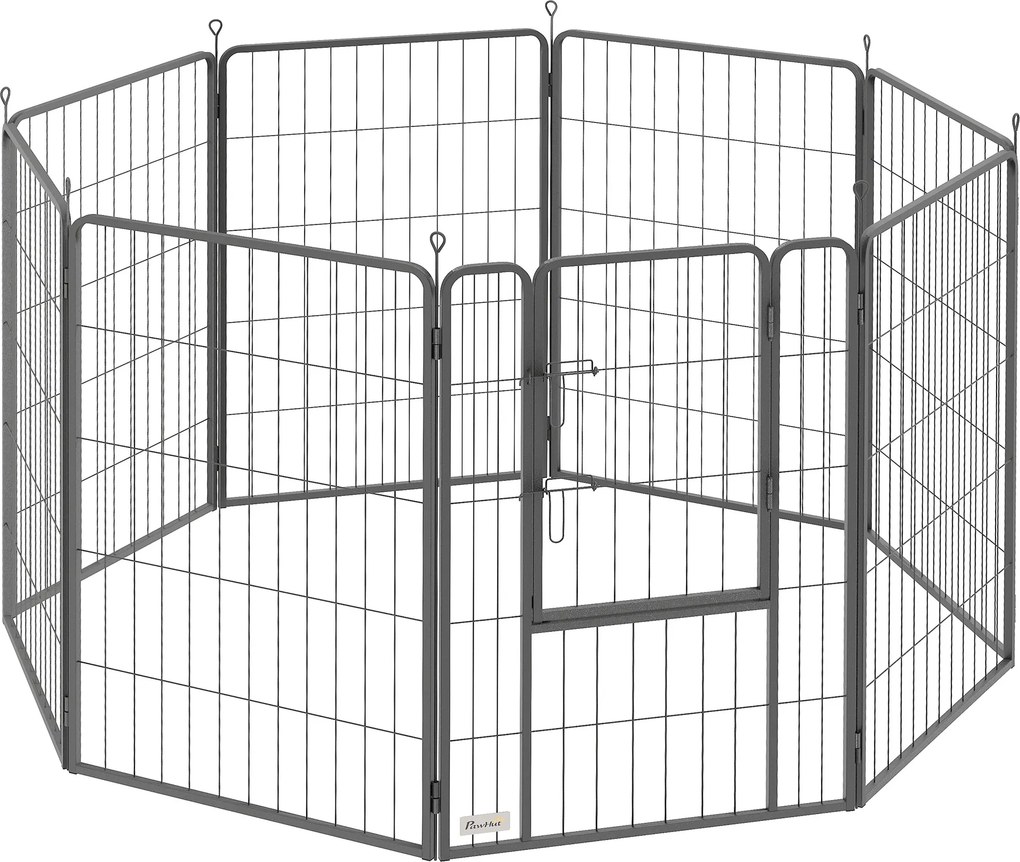 PawHut Parque para Cães de 8 Painéis 68x100 cm Parque Dobrável para Cães Médios com Portas Fecho e Estacas Preto | Aosom Portugal