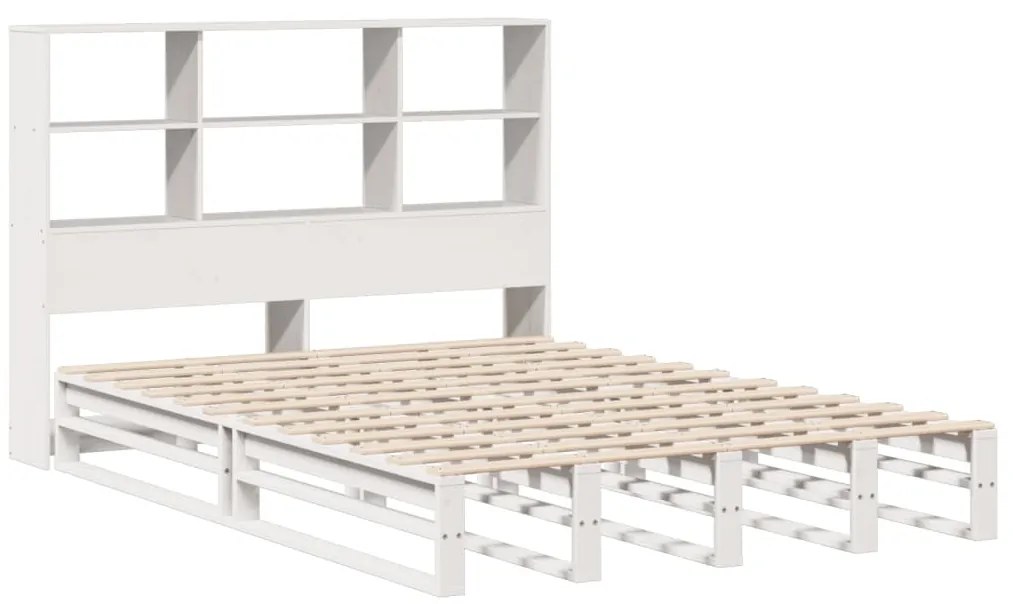 Cama com estante sem colchão 150x200 cm madeira maciça branco