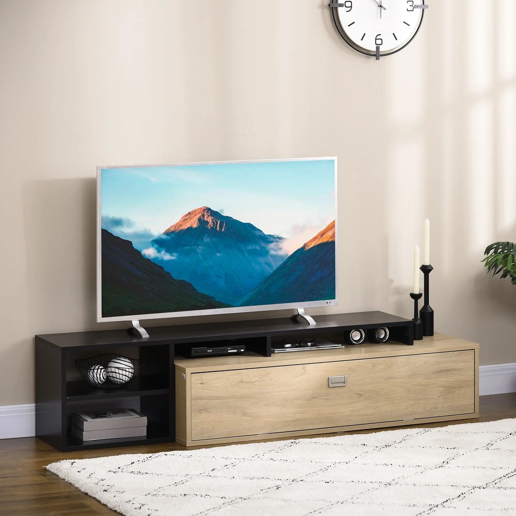 Móvel para televisão para ecrãs até 65 polegadas, com prateleira removível 163 x 40 x 38 cm preto e natural