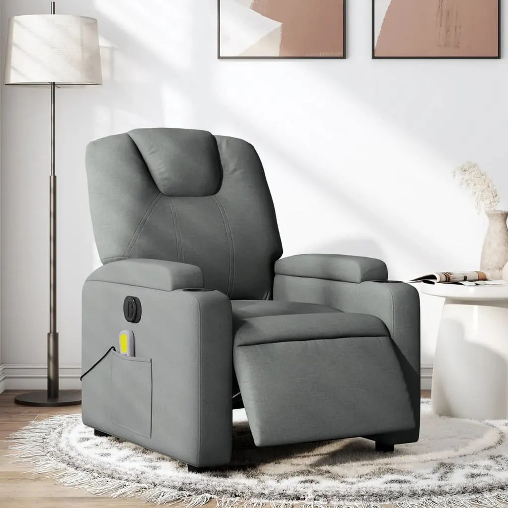 vidaXL Poltrona reclinável de massagens elétrica tecido cinza-escuro