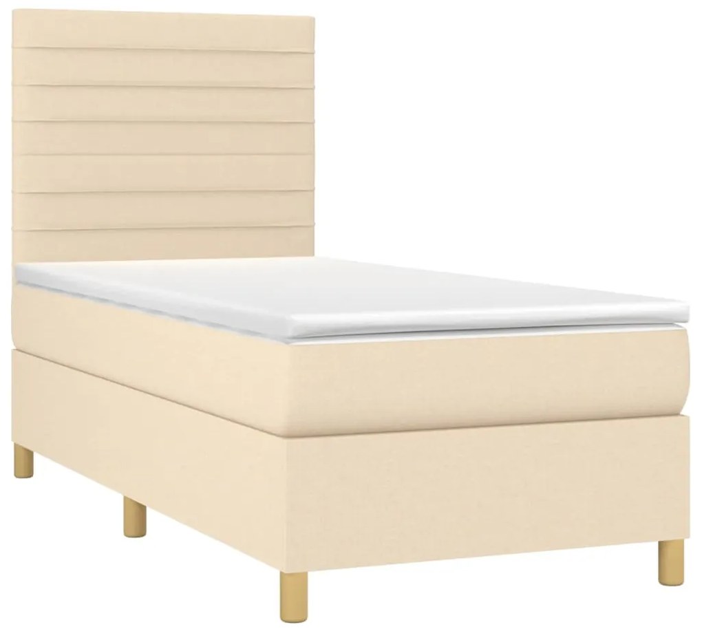 Cama box spring c/ colchão e LED 100x200 cm tecido cor creme