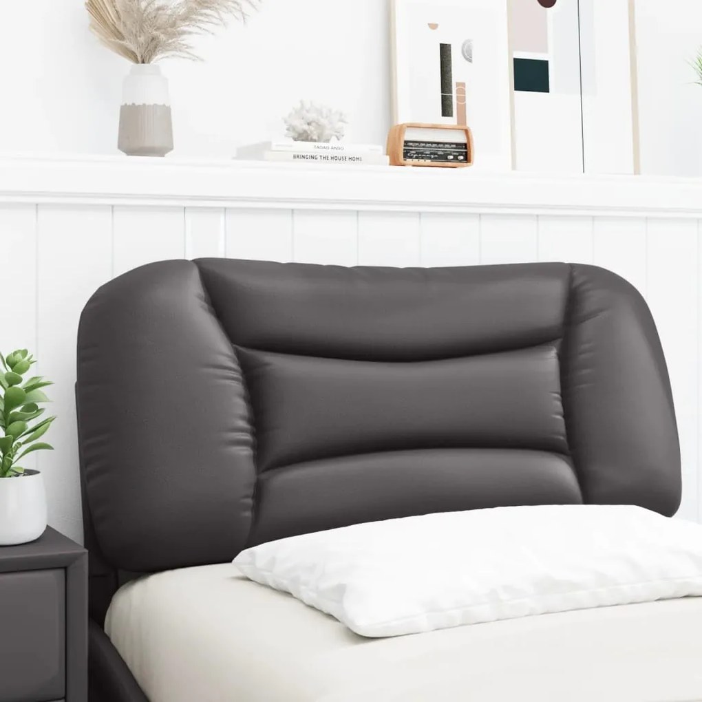 Almofadão de cabeceira 80 cm couro artificial cinzento