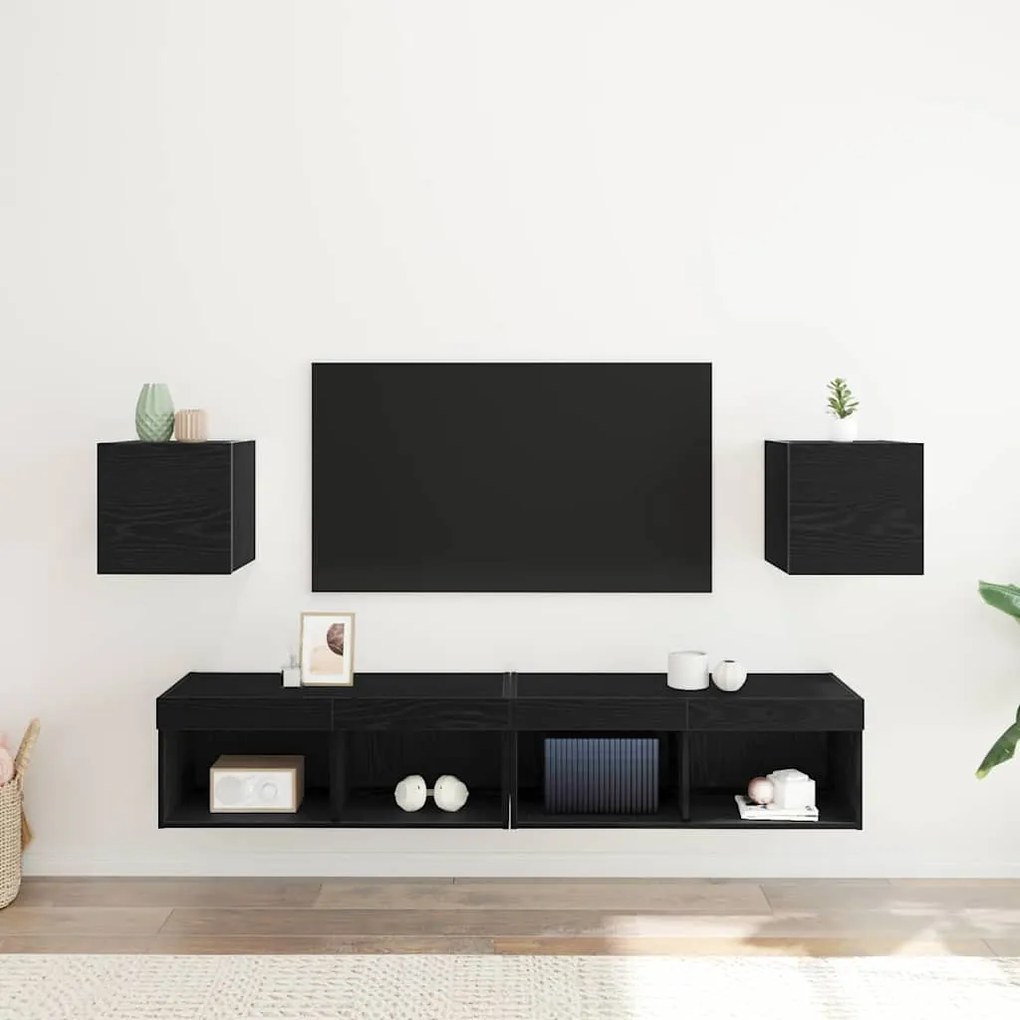 Gabinetes de TV Montados na Parede vidaXL 2 pcs Carvalho Preto 30,5x30